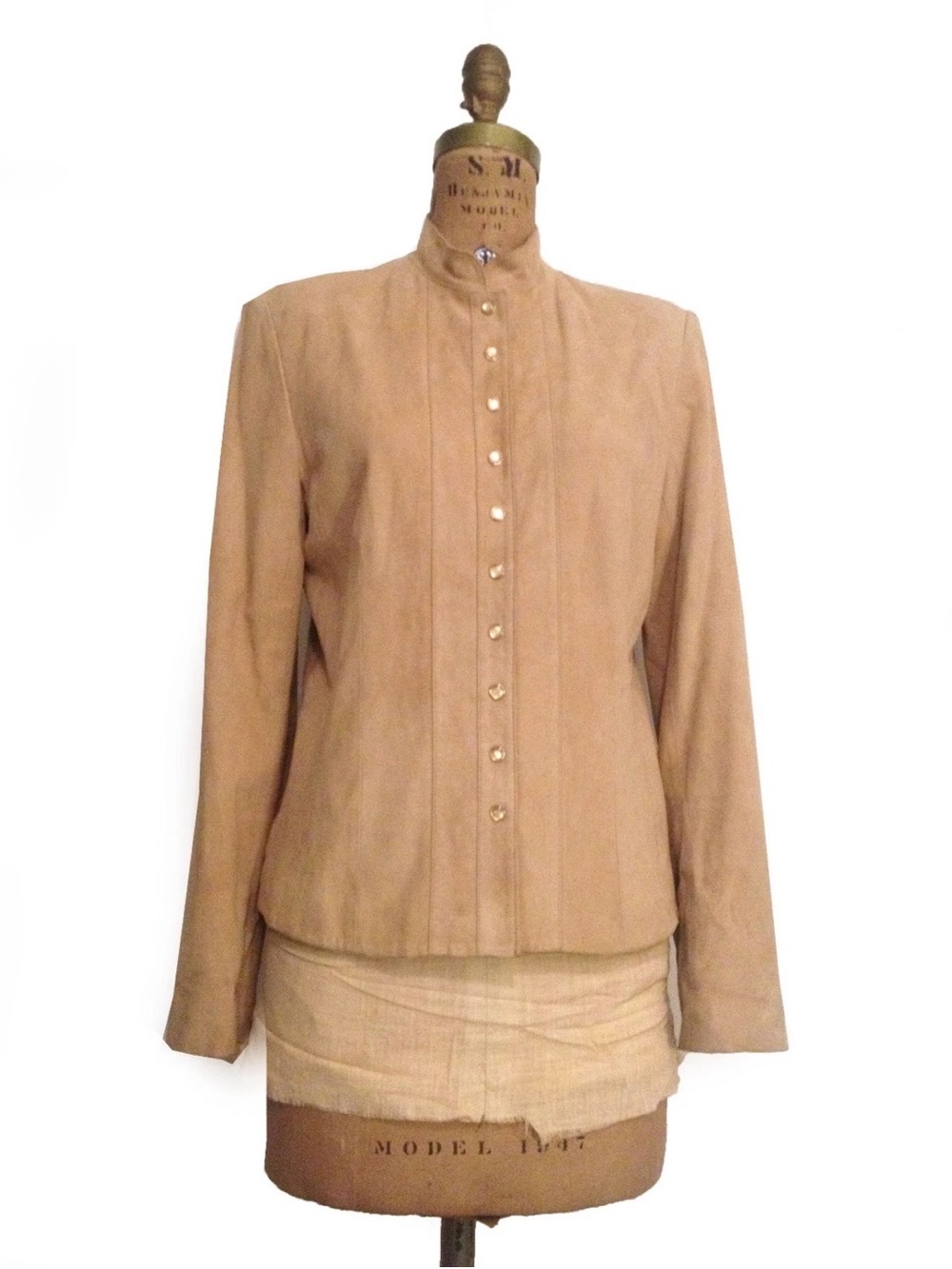 Women's Tan Button-Front Genuine Suede Jacket- Sz M/L